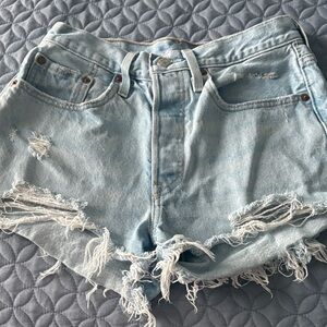 Levi's 501 Light Blue Distressed Jean Shorts